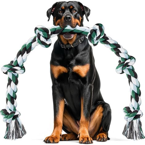 Corde de Chien Robuste XL avec 6 Noeuds Jouet à Mâcher en Coton Naturel pour Grands Chiens et Mâcheurs Agressifs Jouet de Traction et Nettoyage des Dents (1/5)