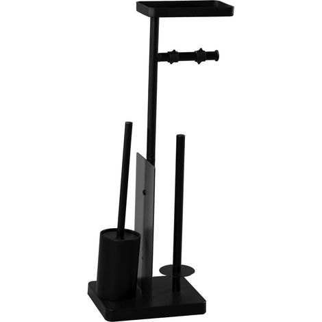 DARWIN porte-papier toilette sur pied avec brosse WC, carré, noir mat