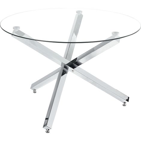 Mesa de comedor de metal plateado 110 cm base tablero de vidrio moderno Butler (1/5)