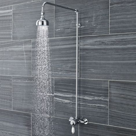 Nuie Edwardian Round Manual Exposed Shower Valve with Rigid Riser Kit - Chrome (1/3)