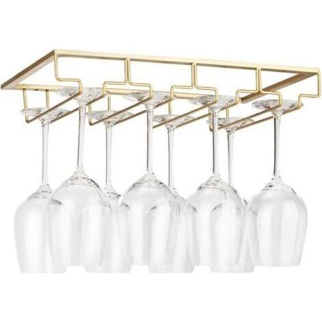Hängender Weinglashalter für unter den Schrank – Goldfarbenes Metall – Hält 6 bis 9 Gläser – Einfach zu installieren – Modernes Design (1/5)