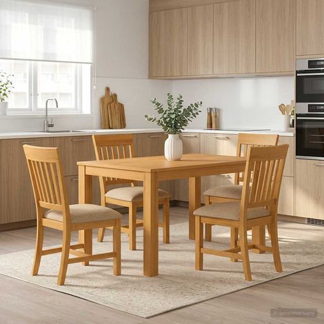 vidaXL Ensemble de salle à manger 5 pc Beige Bois de chêne massif (1/5)