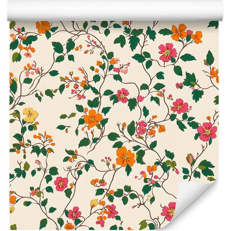 Tapete mit kleinen Blumen in Creme, Beige und Grün für Wohn- und Schlafzimmer, 50 x 1000 cm (1/5)