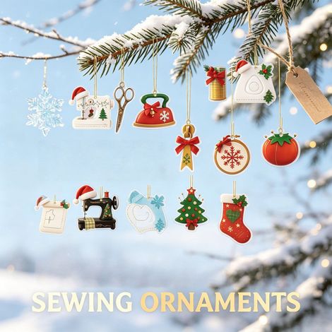 Calendrier de l'Avent 2026 sur le thème de la couture, 24 décorations suspendues en acrylique 2D avec motifs d'outils de couture, ornements originaux pour sapin de Noël et décoration de fête à la mais (1/5)