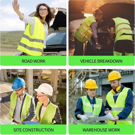 4 Pcs Gilets de Sécurité Réfléchissant,Gilet de Sécurité Jaune Haute Visibilité à 360 °, Gilet Réfléchissantes de Voiture pour Conducteurs, Cycliste, Travailleurs, Unisexe (1/2)