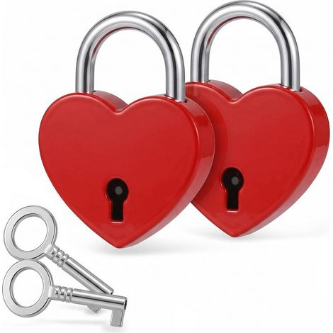 Lot de 2 cadenas en forme de cœur avec clé, mini cadenas en métal pour valise et armoire
