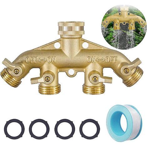 4-Wege-Gartenschlauchverteiler, Messing-Wasserhahnadapter, Bewässerungsverteiler (1/3)