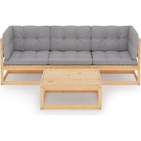 Set Divani da Giardino 4 pz Salotto da Giardino con Cuscini Legno Massello Pino (1/5)