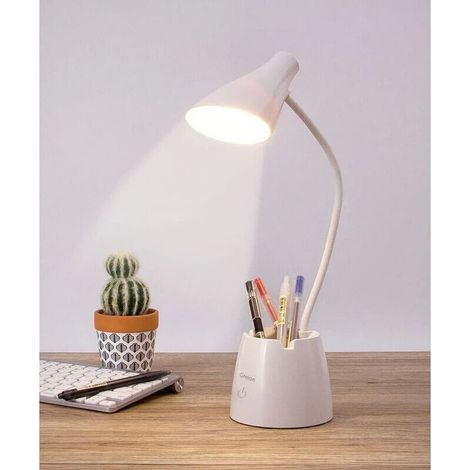 Lampe de bureau à intensité variable avec protection des yeux, lampe de bureau LED avec 3 modes d'éclairage, lampe de bureau sans fil rechargeable 4000 mAh avec porte-stylo et support de téléphone,