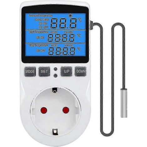 Prise thermostatique numérique 2024, régulateur de température 230 V avec capteur, écran LCD, thermostat de chauffage/refroidissement, minuterie jour/nuit