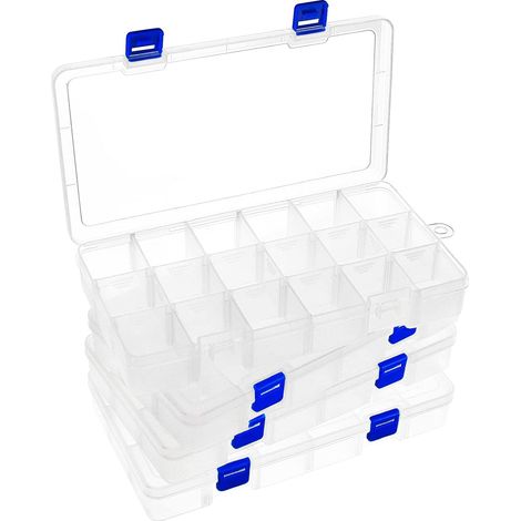 4 Boite Rangement Plastique, 18 Compartiments, Separateurs Reglables, Transparent, Pour Perles Bijoux Outils Peche