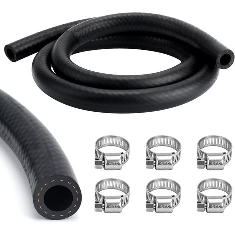 Tuyau D’Essence, 1m ø4mm Kit Conduite De Carburant, Tuyau De Carburant En Caoutchouc, Durite Essence NBR Avec Colliers De Serrage pour Tondeuse à Gazon, Voiture, Moto, Tracteur, Petit Moteur (10mm) (1/5)