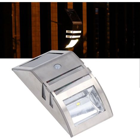 Applique murale solaire, applique murale en acier inoxydable avec détecteur de mouvement PIR, éclairage d'escalier, éclairage de couloir. (1/5)