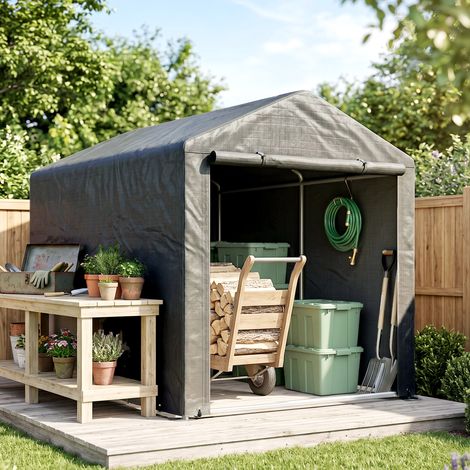 Hangar à outils et garage de tente pour vélos et motos avec couverture anti-UV, 1,6x2 m, gris foncé (1/5)