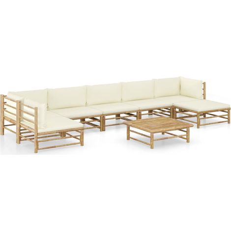 8-tlg. Garten-Lounge-Set mit Cremeweißen Kissen Bambus