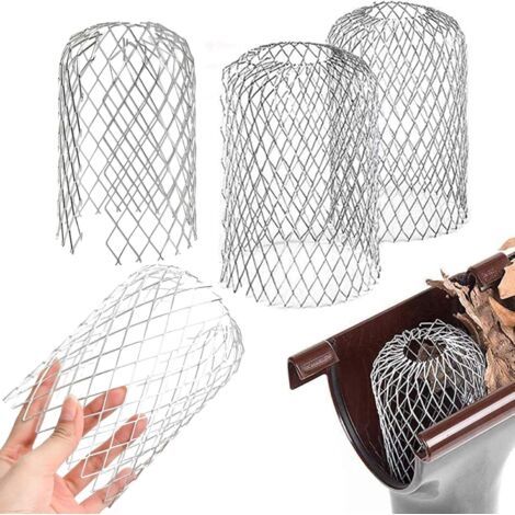BUNTHAUS Lot de 4 écrans de gouttière en aluminium pour filtre en maille de protection pour tuyau de descente en métal, feuilles de débris, maille réglable pour protection de tuyau de descente (1/5)