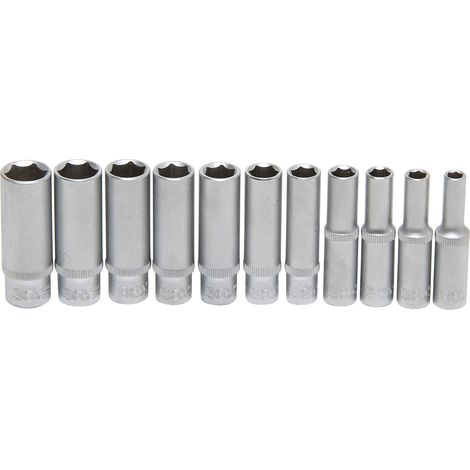 BGS Steckschlüssel-Einsatz-Satz Sechskant tief Antrieb Innenvierkant 6,3 mm (1/4") Zollgrößen 11tlg. - 2429