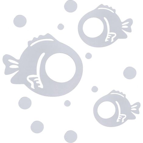 Sticker mural 3D en acrylique Poissons et bulles, effet miroir, pour la décoration de chambre, salon et salle de bain (Argent) (1/5)