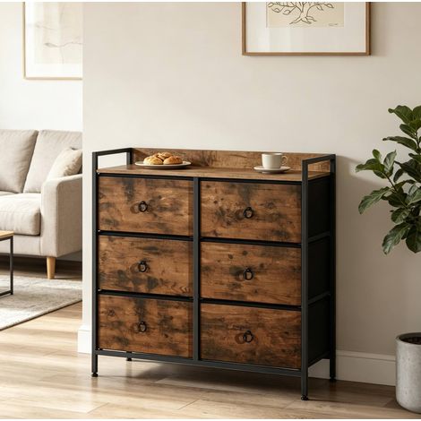 Cassettiera con 6 cassetti in tessuto metallo legno OKMYHOME (1/5)
