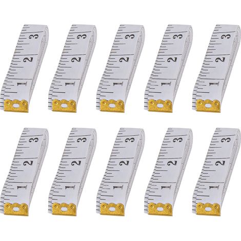 Lot de 10 mètres rubans de tailleur double échelle 2,0 x 300 cm, flexibles et faciles à mesurer pour la perte de poids et le suivi corporel (blanc).