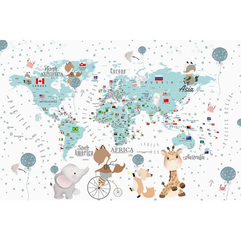 Papier peint panoramique Enfants - Carte du Monde - 390 cm x 260 cm (1/2)
