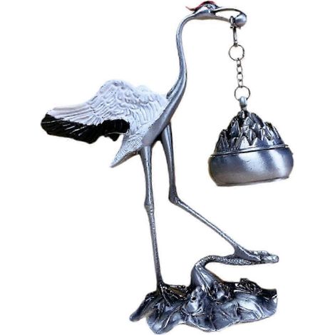 Kranich-Statue, dekorative Figur, hängender Räuchergefäß, Vintage-Räuchergefäß aus Metall, Aroma-Ornament für Wohnzimmer/Schreibtisch-Silver White