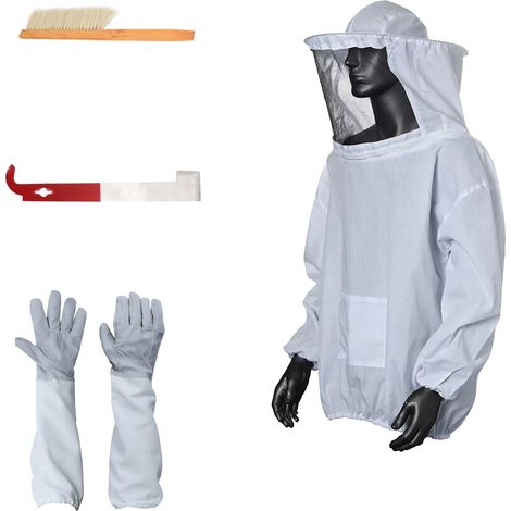 Imkeranzug, Imkerjacke, Imkerhandschuhe, Schutzärmel, J-Haken, Bienenstockwerkzeug, Bienenstockbürste, Imkerwerkzeug-Set (1/5)