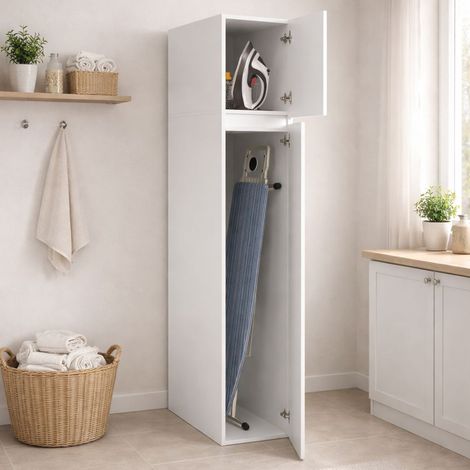 Armario Multiusos 2 Puertas Gilroy, 3 Estantes, 2 Puertas Made in Italy, Ideal para Lavandería, 35x195h cm Blanco (1/5)