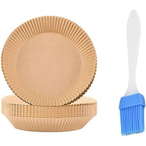 100 Stück Pergamentpapiereinlagen für Luftfritteusen, antihaftbeschichtet, Einwegeinlagen, ungelochtes rundes Pergament (1/5)