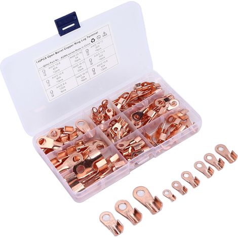 Connecteurs électriques 140 pièces, embouts sertis en cuivre, 9 types de cosses à anneau, kit de câblage universel pour voitures et motos (1/5)