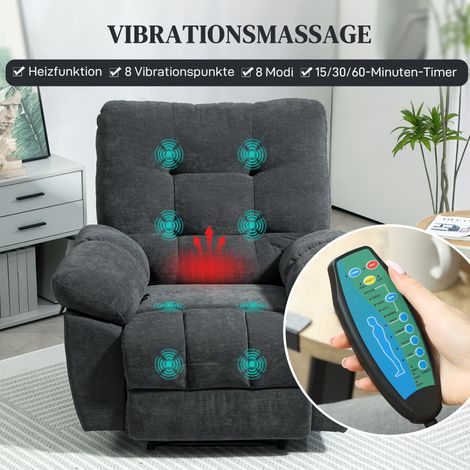 Fauteuil relaxant inclinable massant, 8 points de vibration, repose-pieds réglable, poche latérale, gris (1/5)