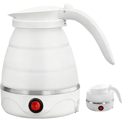 Bouilloire pliable 0,6 l, petite bouilloire de voyage, en silicone, bouilloire rapide, 5 minutes, pour l'extérieur, le camping, la randonnée (blanc) (1/5)