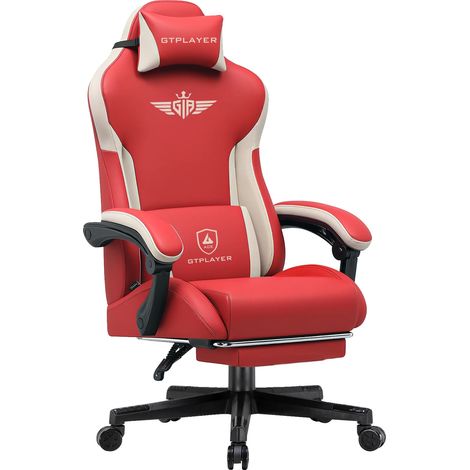 Silla gaming, diseño ergonómico, respaldo ajustable, PVC rojo. (1/2)