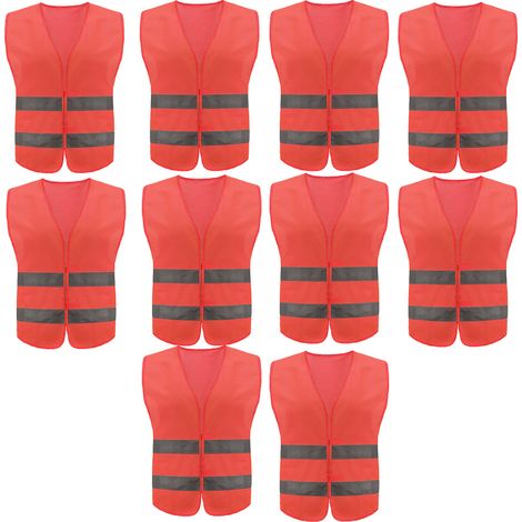 10 gilets de sécurité haute visibilité, avec 2 bandes réfléchissantes, polyester léger et respirant, pour chantier, course à pied, circulation routière (1/5)
