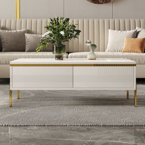 Tavolino da caffè bianco 100 x 50 x 36 cm con cassetti DESVIAE (1/5)