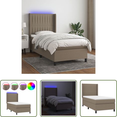 Matratze - Boxspringbett mit Matratze & LED Taupe 90x190 cm Stoff (1/5)