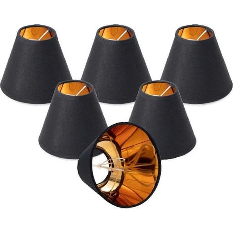 Lot de 6 petits abat-jour noirs et dorés avec douille E14 pour lampes de table et lampadaires (1/5)
