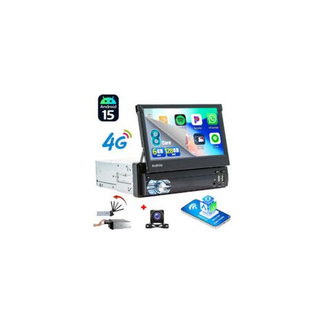 Autoradio Android 15 1 DIN 6Go+128Go 8-Cœurs - Apple CarPlay, 4G, GPS, Bluetooth, Radio RDS - 6+128G CAM (1/5)