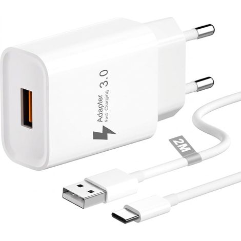 Chargeur USB Prise Rapide pour A15 A14 A13 S9 S8, Prise Secteur USBA 18W QC 3.0 Bloc avec Câble USBC 2M, Alimentation USB Adaptateur Prise Charge Rapide pour M7, A3, 14C, C75 (1/5)
