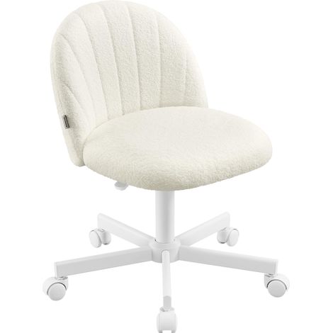 Chaise de Bureau, Chaise Coiffeuse en Tissu Peluche, Fauteuil avec Rembourrage en Mousse, Hauteur Réglable, pour Bureau, Chambre, Dressing, Blanc Crème (1/5)