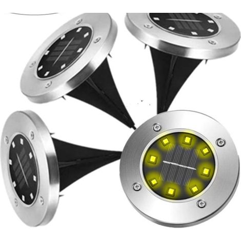 LED Lampe Solaire au Sol 4 Pack, Tomshine 8 LEDs Eclairage exterieur Solaire, Etanche IP68, Réverbère Lumières, Ensevelies Lumière Pour Chemin Jardin Terrace Cour Pelouse(Blanc chaud) (1/4)