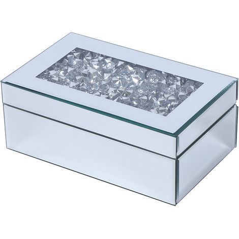 Luxuriöse Schmuckschatulle aus silberfarbenem Diamant-Spiegelglas, schwarzer Samt