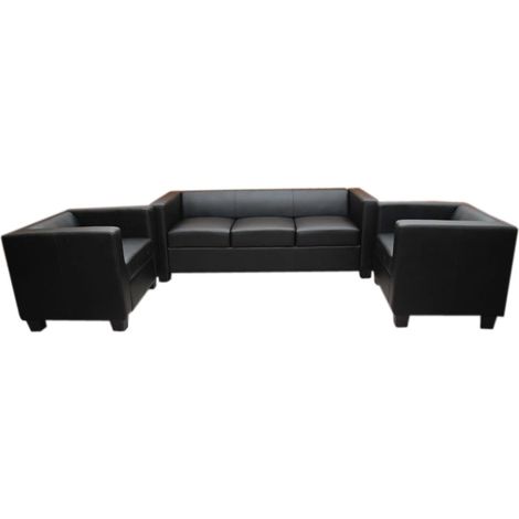 Salon 3-1-1, garniture de canapés / lounge Lille - cuir, noir (1/3)