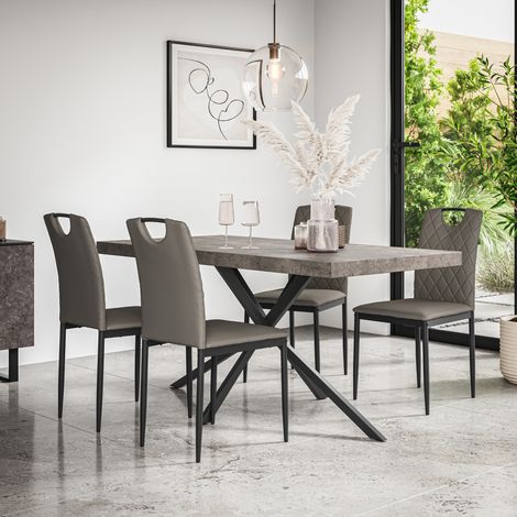 Donni Dining Table And Chairs - Grey Table Top w Black Legs + Monza Faux Leather Dining Chair Set Of 4 (Grey) (1/5)