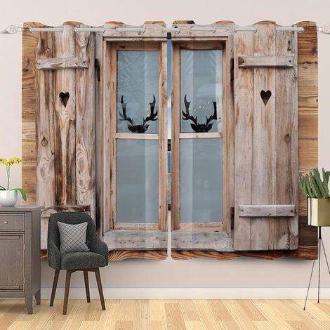 107 x 215 cm, 2 Panels Wooden Barn Door Window Curtain Farmhouse Garage Door Rustic Rural Country Curtains Window Thermal Insulation Curtain Bedroom (1/5)