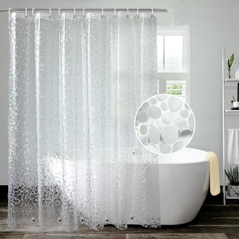 Rideau de Douche - EVA - Structure Galets 3D - 1 Pièce - Salle de Bain - Transparent (1/5)