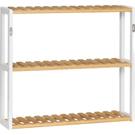 Étagère Murale en Bambou, Design à 3 Niveaux, Utilisation Intérieure Polyvalente, Bois Naturel, 60x15x54 cm (1/2)