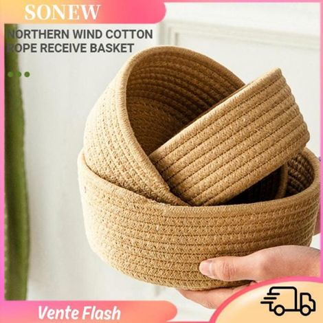 Panier De Rangement - Corde De Coton - Rond Pliable - Pour Chambre Salon Atelier - 3 Pièces S M L (1/5)