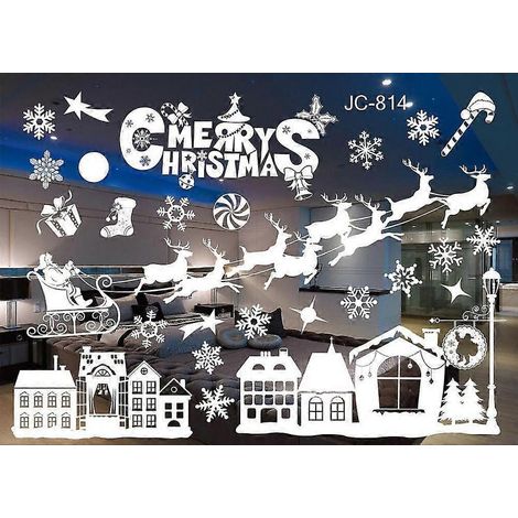 Décorations de Noël - Décoration de fenêtre : Stickers muraux flocons de neige blancs, faciles à décoller (1/2)