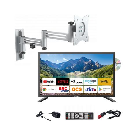 Pack ANTARION TV LED 21.5" 54cm Smart Connect Lecteur DVD + Support TV Double Bras (1/4)